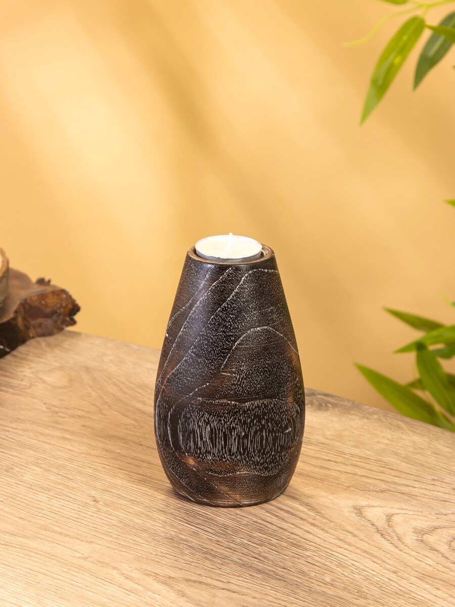 Подсвечник, d=4 см, 8×8×15 см, дерево джати, темно-коричневый