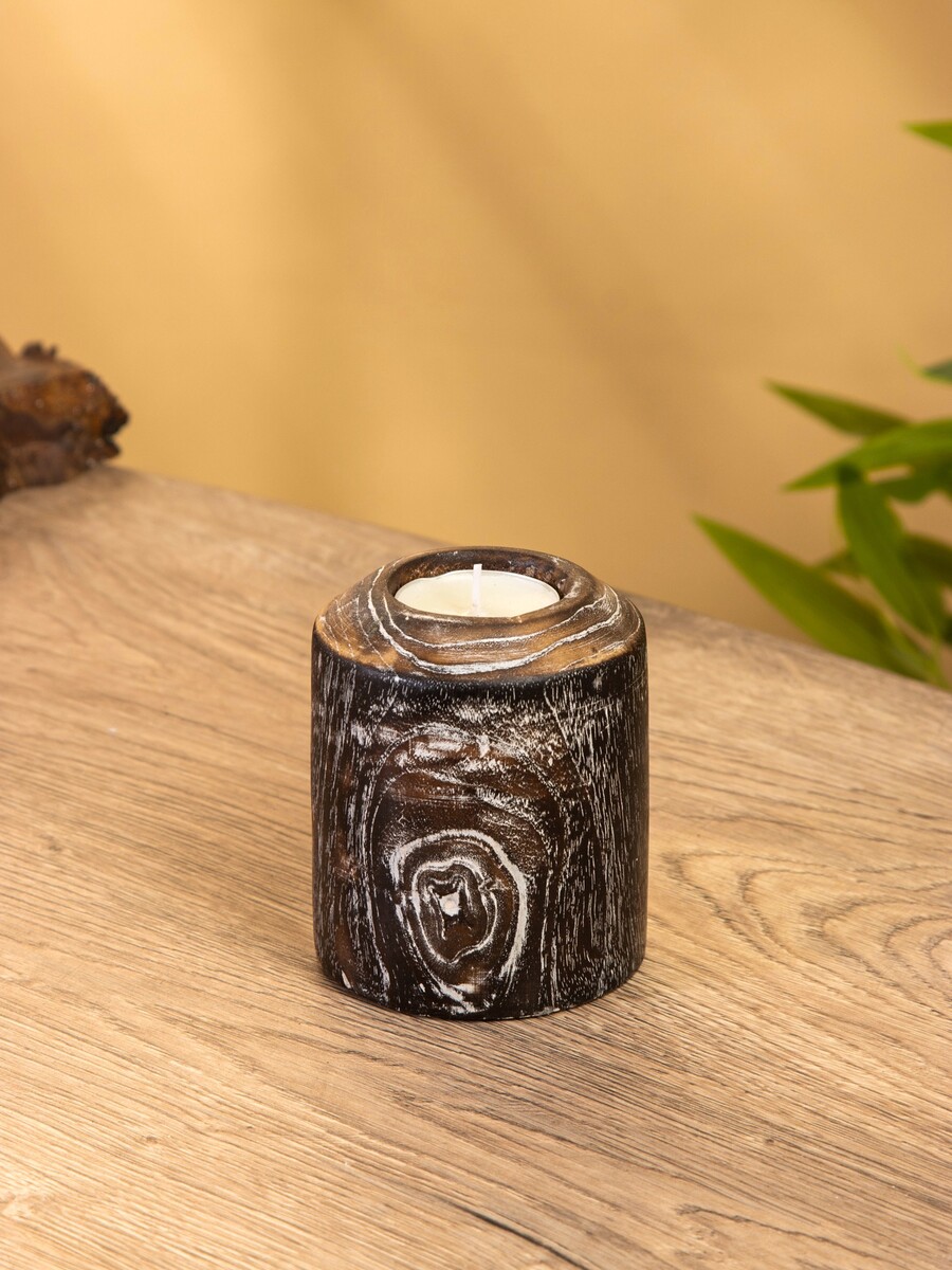 Подсвечник, d=3 см, 8×8×10 см, дерево джати, темно-коричневый
