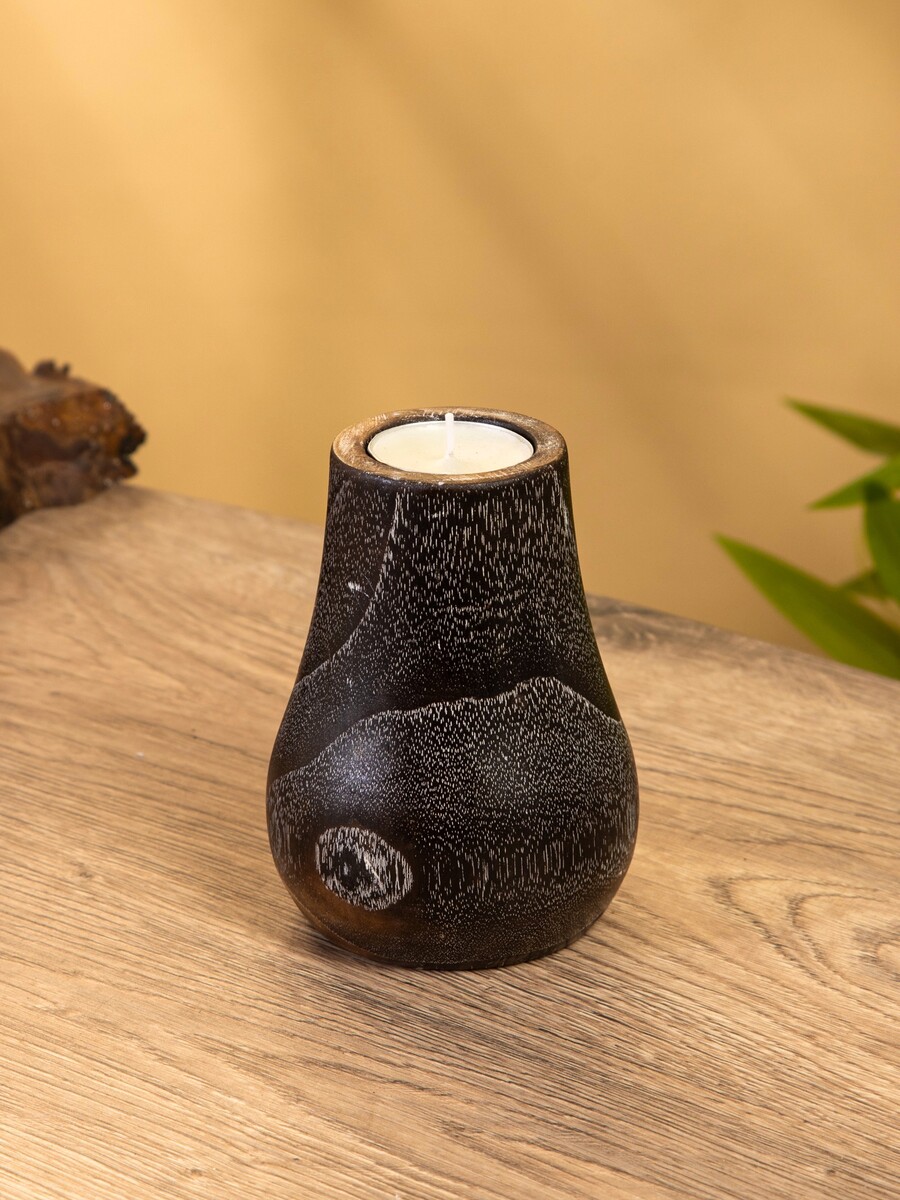 Подсвечник, d=4 см, 9×9×12 см, дерево джати, темно-коричневый