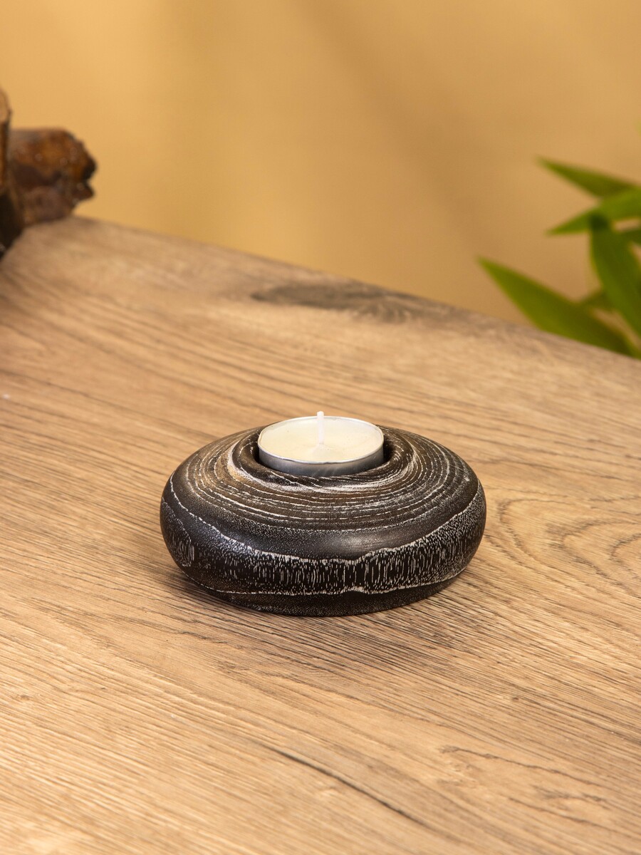 Подсвечник из дерева джати, d=3 см, 10×10×4 см, темно-коричневый