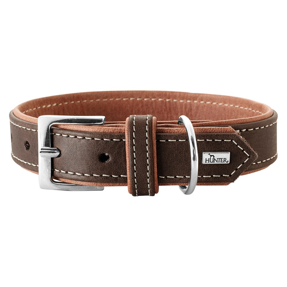 Ошейник для собак HUNTER Porto 55 (42-48см)/3,5 натуральная кожа коньячный/темно коричневый
