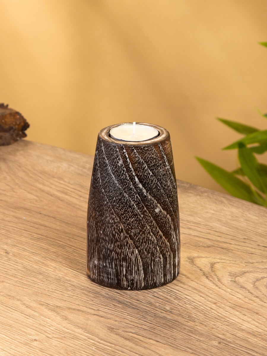 Подсвечник, d=4 см, 9×9×12 см, дерево джати, темно-коричневый
