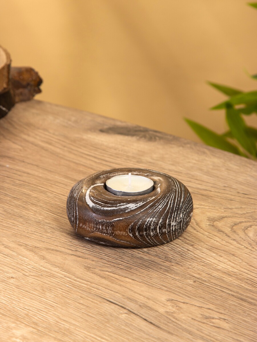 Подсвечник из дерева джати, d=3 см, 10×10×3 см, темно-коричневый